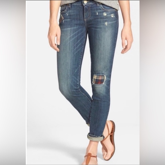 KFTK Catherine Boyfriend Plaid Patch Jean - Picture 1 of 11